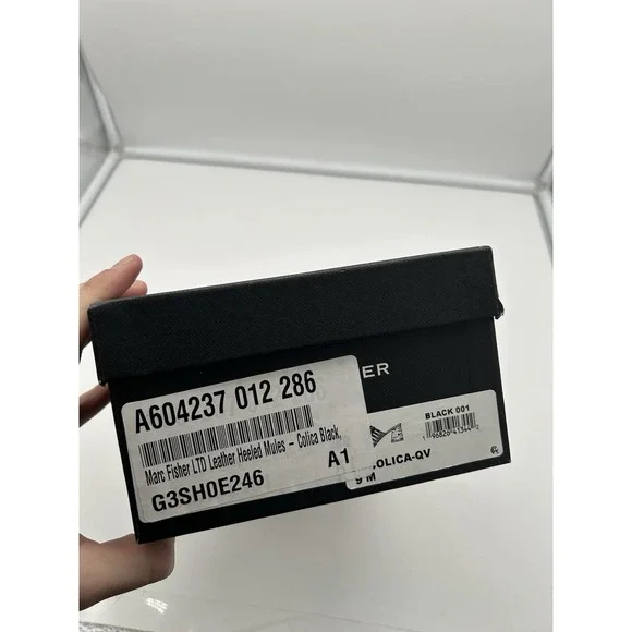 New Marc Fisher‎ LTD Colica Leather Heeled Mules Square Toe Block Heel Black 9M - Picture 8 of 8